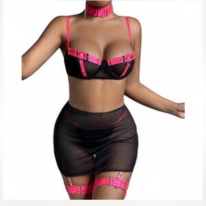 Black and neon pink lingerie set